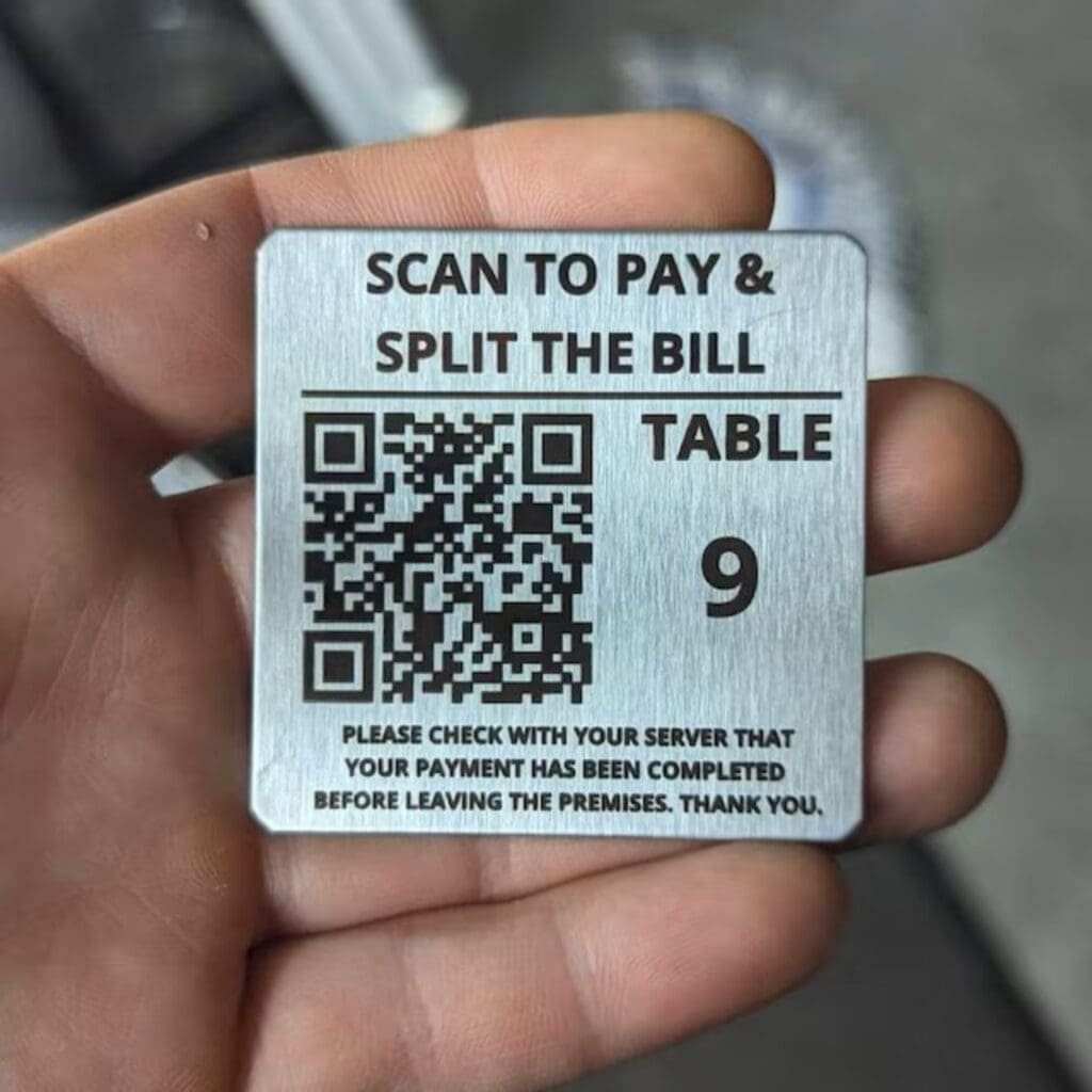 Brushed stainless steel QR table identification tag